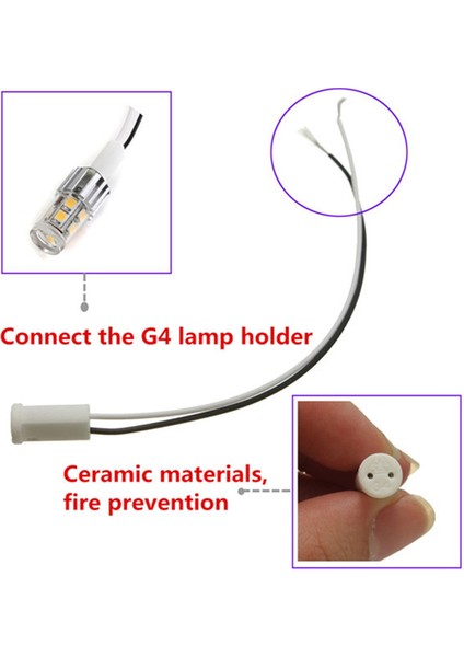 5 Adet Seramik G4 Ampül Duyu ve Halojen Ampül Duyu ( 50 cm kablolu )