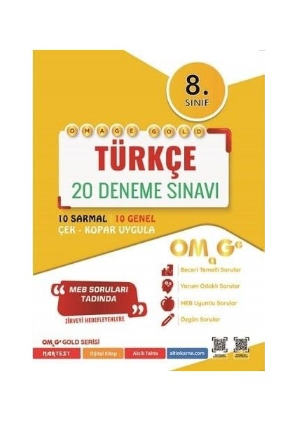 8. Sınıf Sarı Beyaz Omage Gold Türkçe 20 Deneme Sınavı