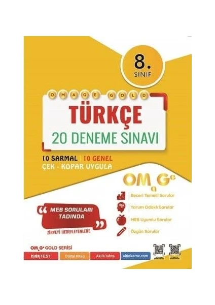 Nartest Yayınevi 8. Sınıf Sarı Beyaz Omage Gold Türkçe 20 Deneme Sınavı