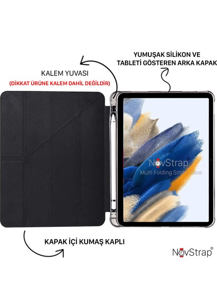 Samsung Galaxy Tab A8 10.5 SM-X200 X205 X207 Uyumlu Kılıf Smart Kalem Bölmeli Trifold Stand