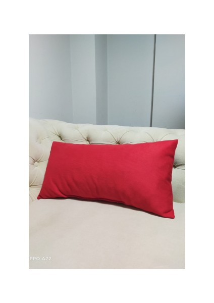 Kırmızı Dekoratif Kırlent / Dikdörtgen Tay Tüyü 55 x 25 cm Kırlent