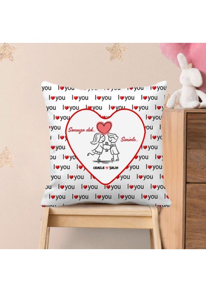 Kişiye Özel Baskılı I Love You Kalp Desen Yastık 37 cm fiyatları