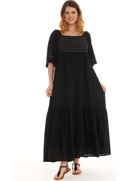 Truvakar Kol Siyah Şile Bezi Uzun Elbise fiyatları