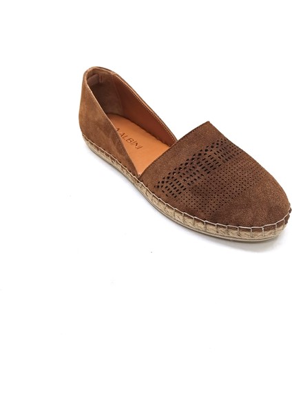 Taba Kahve Deri Kadın Espadril Sandalet Ayakkabı10