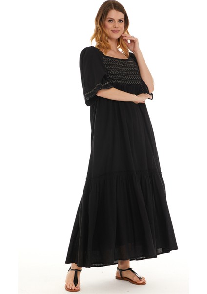 Truvakar Kol Siyah Şile Bezi Uzun Elbise fırsatları