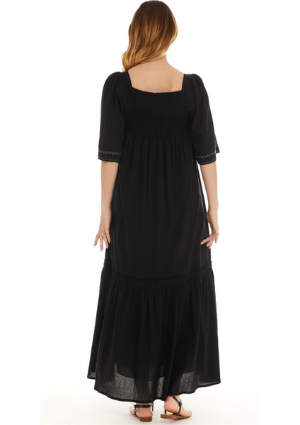 Truvakar Kol Siyah Şile Bezi Uzun Elbise indirimleri