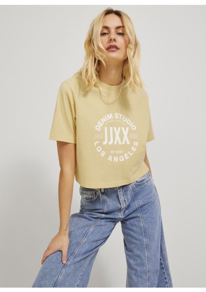 Bisiklet Yaka Baskılı Sarı Kadın T-Shirt 12200326