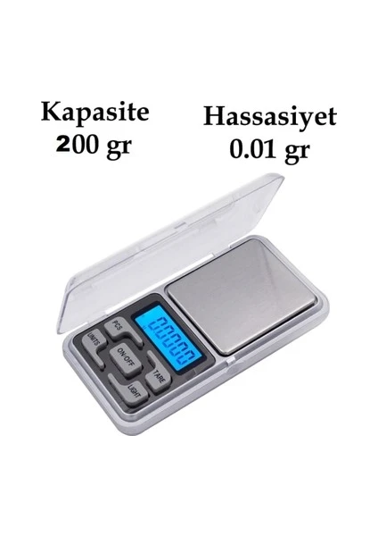 Dijital Hassas Elektronik Kuyumcu  Terazisi Tartı 200 gr 0.01 gr