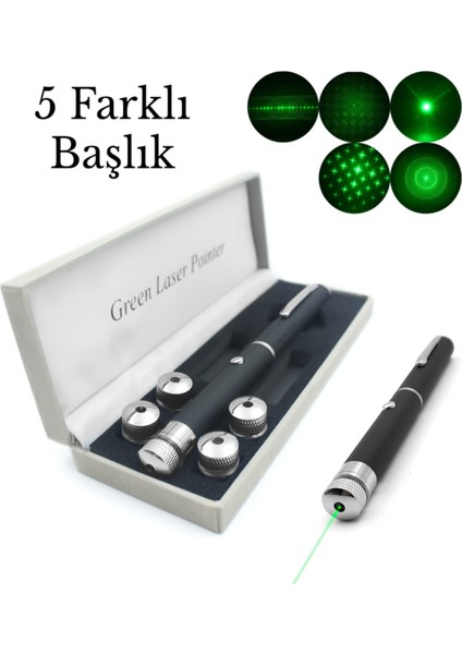 Yeşil Lazer Pointer 50 Mw 15 Km Etkili (5 Başlıklı)