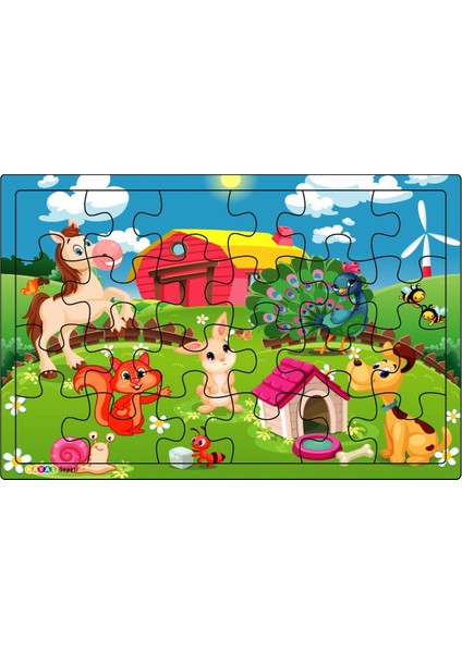 Sevimli Dostlar 3-9 Yaş Çocuklar Için 24 Parçalı Ahşap Puzzle Yapboz