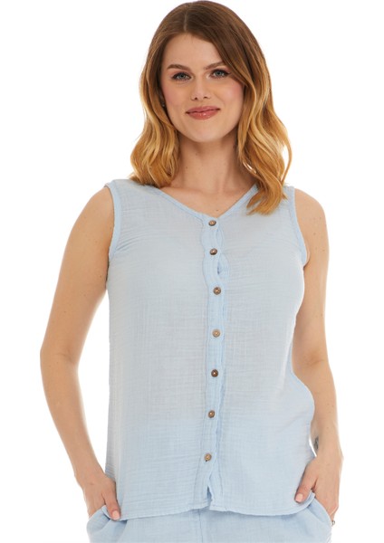 Buz Mavi Kolsuz Müslin Bluz modelleri