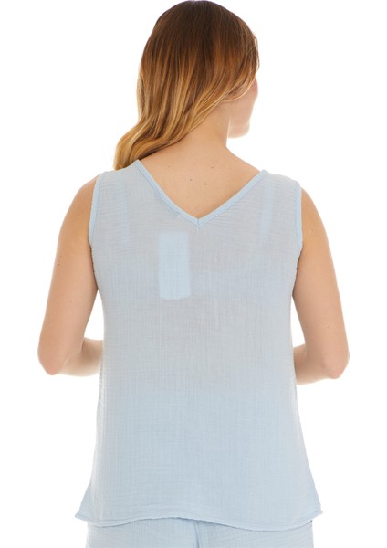 Buz Mavi Kolsuz Müslin Bluz indirimleri