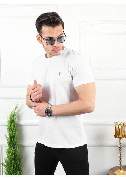 Beyaz Bisiklet Yaka Standart %100 Pamuk Erkek Basic T-Shirt 2'li Paket