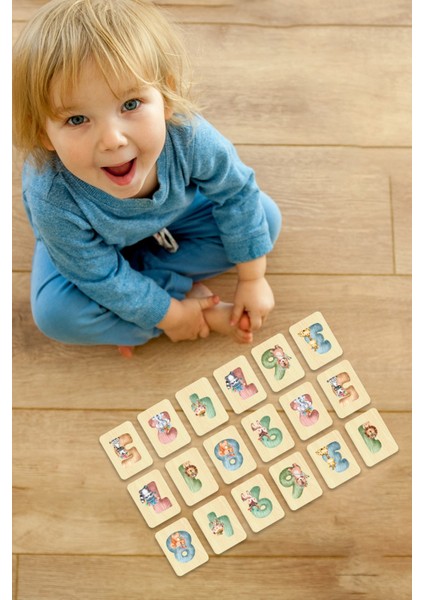 Hayvanlar ve Sayılar Ahşap Eşleştirme Kartları Hafıza Zeka Oyunu Ahşap Eğitici Puzzle Montessori, Waldorf, Reggio Emilia Modellerine Uygun