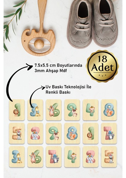 Hayvanlar ve Sayılar Ahşap Eşleştirme Kartları Hafıza Zeka Oyunu Ahşap Eğitici Puzzle Montessori, Waldorf, Reggio Emilia Modellerine Uygun