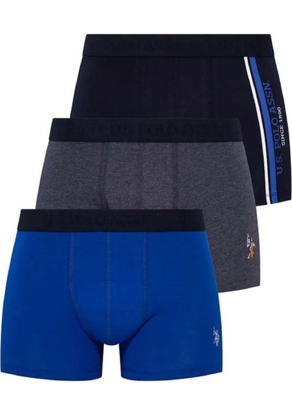 Baskılı Pamuklu & Likralı Erkek Boxer 3'lü Set Lacivert 80307