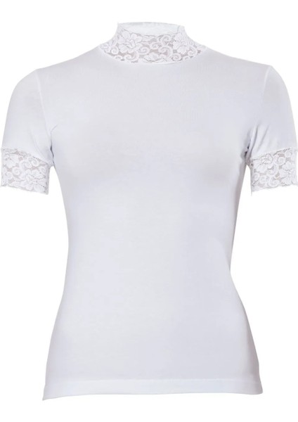 3 Adet, Dantelli Güpürlü Balıkçı Yaka T-Shirt %92 Pamuk %8 Likra Beyaz fiyatları