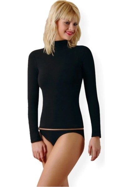 3 Adet, Balıkçı Yaka Uzun Kol T-Shirt %92 Cotton %8 Lycra Siyah