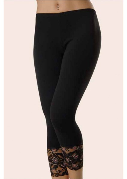 5 Adet, Dantelli Kadın Kapri Tayt %92 Pamuk, %8 Elastan Siyah fiyatları
