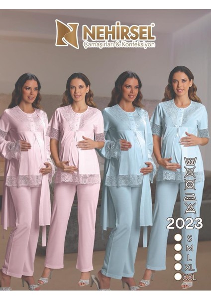 Nehirsel 2023 Mavi Hamile Lohusa 3 Lü Pijama Sabahlık Tk indirimleri