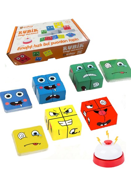 Rubik Emoji Bulmaca Oyunu 16 Küp 64 Kart ve Zil Eğitici Oyuncak modelleri