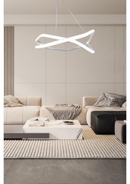 Ledmi Lighting Çiftli Altıgen Beyaz LED Avize, 3 Renk Aydınlatma, Sarkıt Avize, Salon Avizesi, Modern Avize