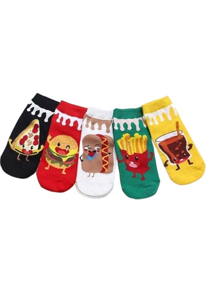 5'li Funny Food Desenli Patik Çoraplar Pamuklu