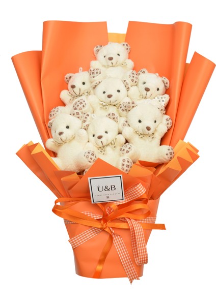 Turuncu Neşeli Ayıcık Çiçek Buketi