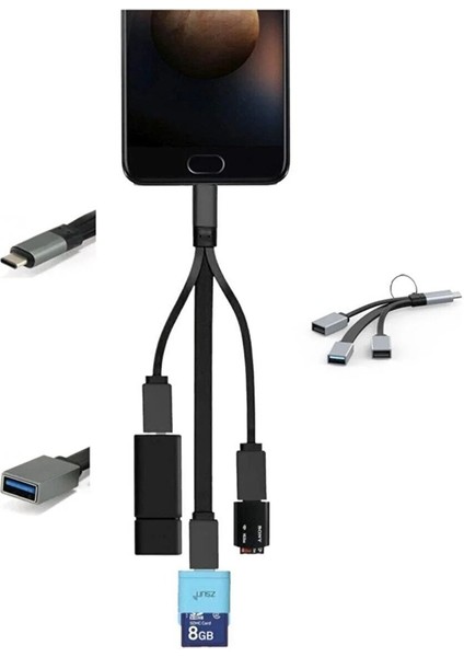 3 In 1 Type-C 3.0 Otg Hub, Kart Okuyucu USB C - USB 3.0 + 2.0 Adaptör Kablosu