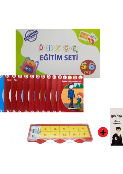 Dizge 5-6 Yaş Oyunlarla Öğreniyorum Orijinal Görsel Işitsel Dikkat ve Matematik Güçlendirme Seti + Kişiye Özel Isimli Harry Potter Kitap Ayracı