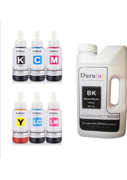 Duruınk Epson L850 673 Uyumlu Muadil Mürekkep Seti 6 Renk x 70ML+1000ML Siyah