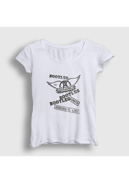 Kadın Beyaz Bootleg Aerosmith T-Shirt