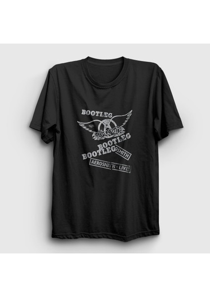 Unisex Siyah Bootleg Aerosmith T-Shirt