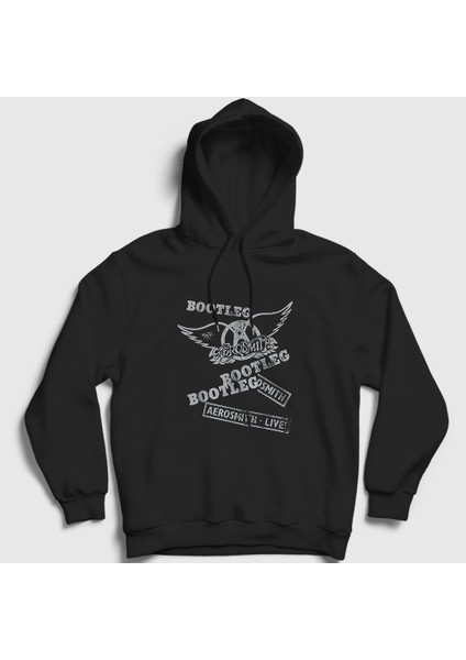 Unisex Siyah Bootleg Aerosmith Kapüşonlu Sweatshirt