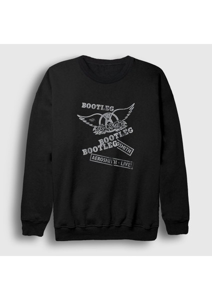 Unisex Siyah Bootleg Aerosmith Sweatshirt