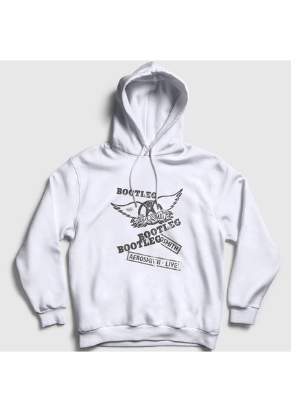 Unisex Beyaz Bootleg Aerosmith Kapüşonlu Sweatshirt