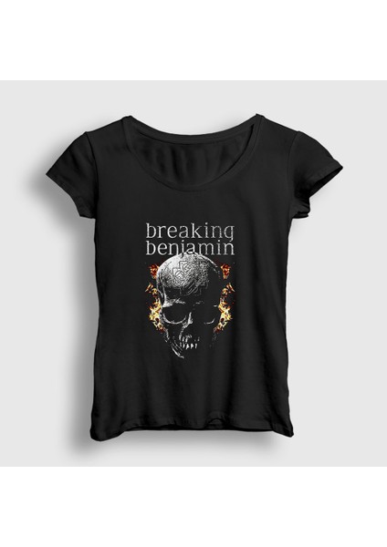 Kadın Siyah Fire Skull Breaking Benjamin T-Shirt