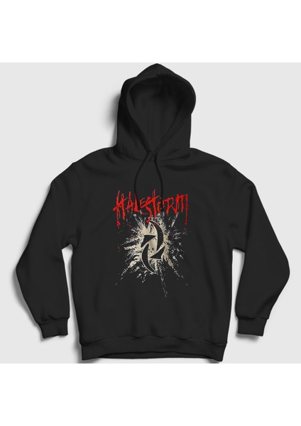 Unisex Siyah Logo Halestorm Kapüşonlu Sweatshirt