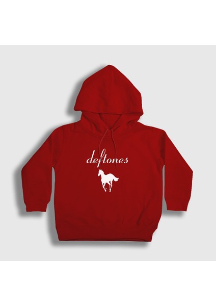 Unisex Çocuk Kırmızı Horse Deftones Kapüşonlu Sweatshirt