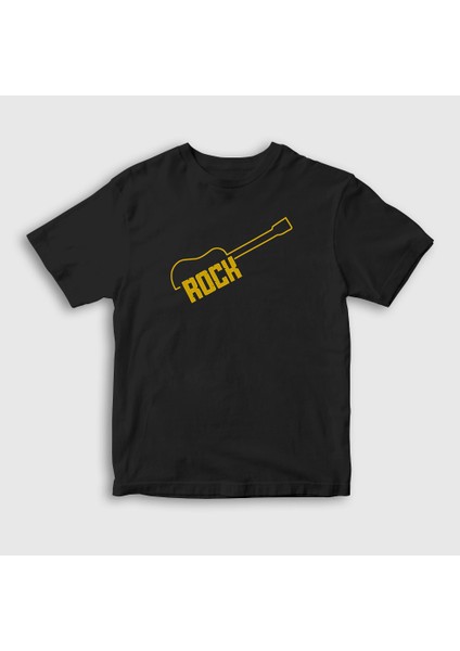 Unisex Çocuk Siyah Logo Rock Guitar T-Shirt