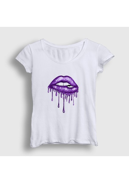 Kadın Beyaz Lips Deep Purple T-Shirt