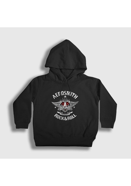 Unisex Çocuk Siyah Rock And Roll Aerosmith Kapüşonlu Sweatshirt