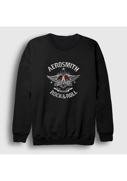 Unisex Siyah Rock And Roll Aerosmith Sweatshirt