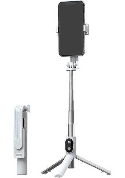 Beyaz Selfie Stick Tripod With Remote(Kaliteli Malzeme+Kaymayan Yumuşak PEDLER+360° Dönen Başlık)