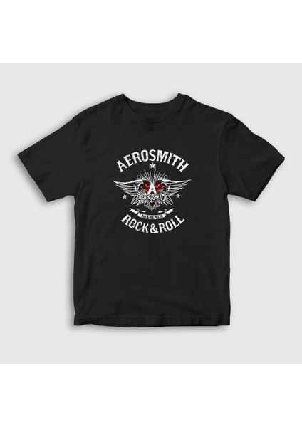 Unisex Çocuk Siyah Rock And Roll Aerosmith T-Shirt