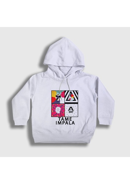 Unisex Çocuk Beyaz Poster Tame Impala Kapüşonlu Sweatshirt