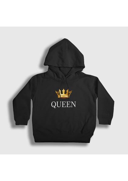 Unisex Çocuk Siyah Queen Kraliçe Kapüşonlu Sweatshirt