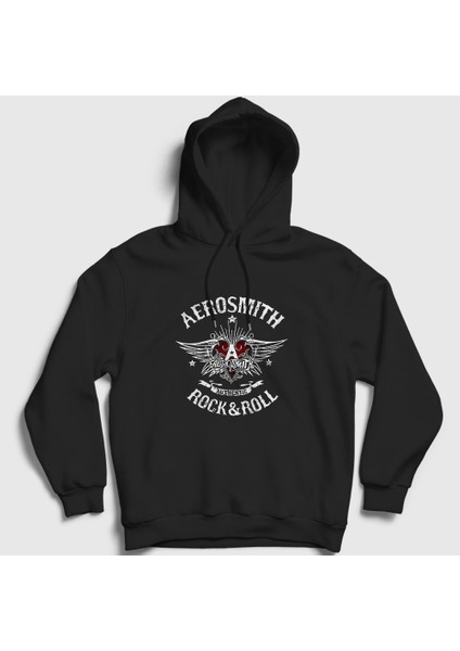 Unisex Siyah Rock And Roll Aerosmith Kapüşonlu Sweatshirt
