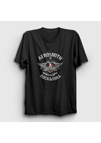 Unisex Siyah Rock And Roll Aerosmith T-Shirt