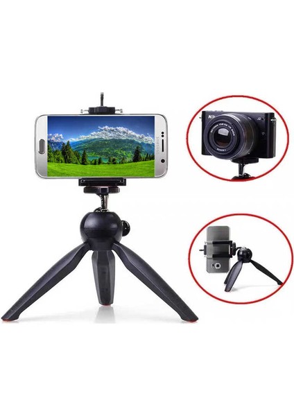 Tripod Selfie Stick Çubuğu Masa Üstü Kamera,monopod,telefon Ufak Telefon Tutucu Aparat Siyah